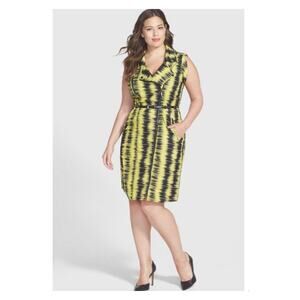 City Chic Yellow&Black Tie Dye Zipper Front Sheath Mini Dress Sz.M/18